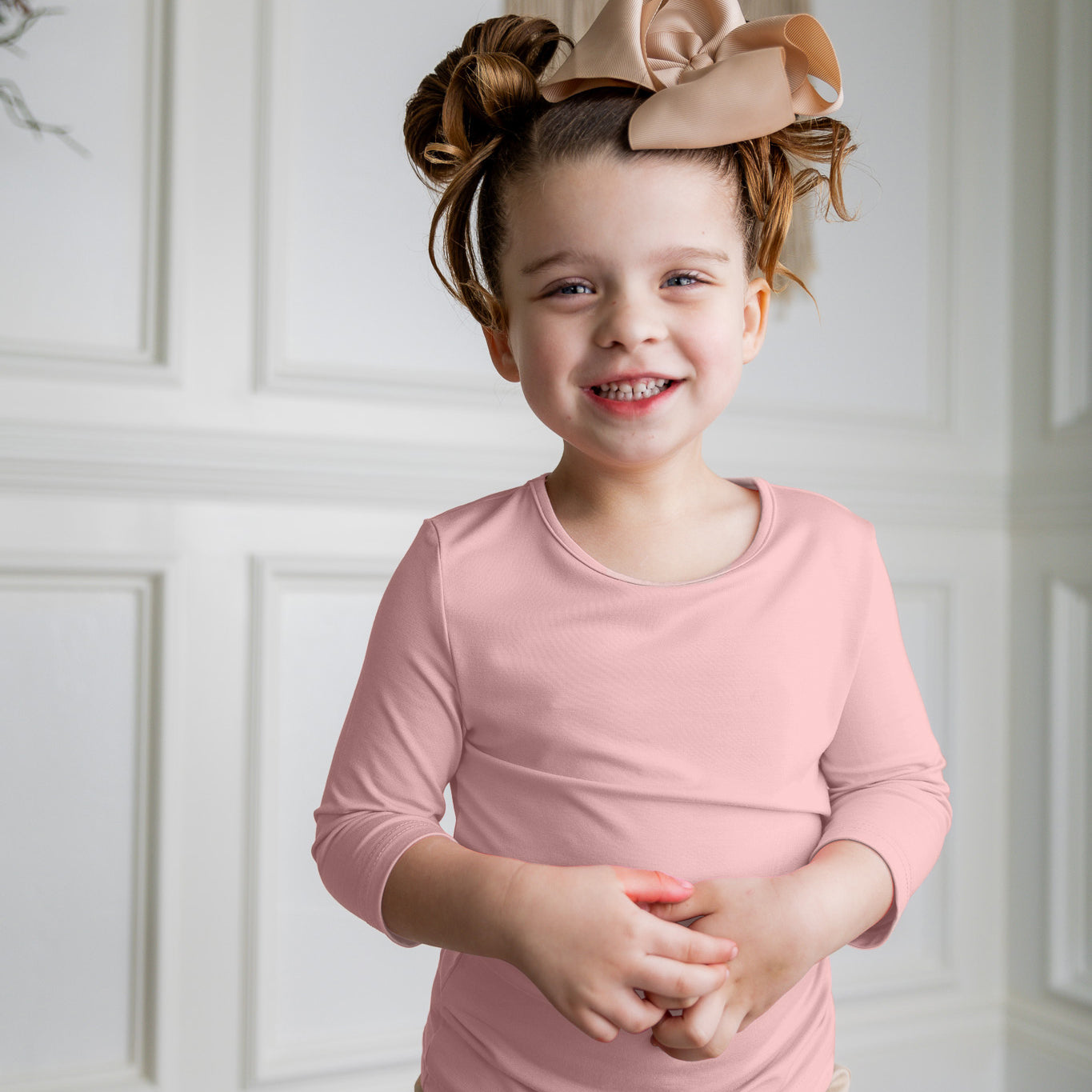 Modest girls essential tee from Nuggles® – soft cotton 3/4 sleeve layering shirt for everyday comfort and coverage