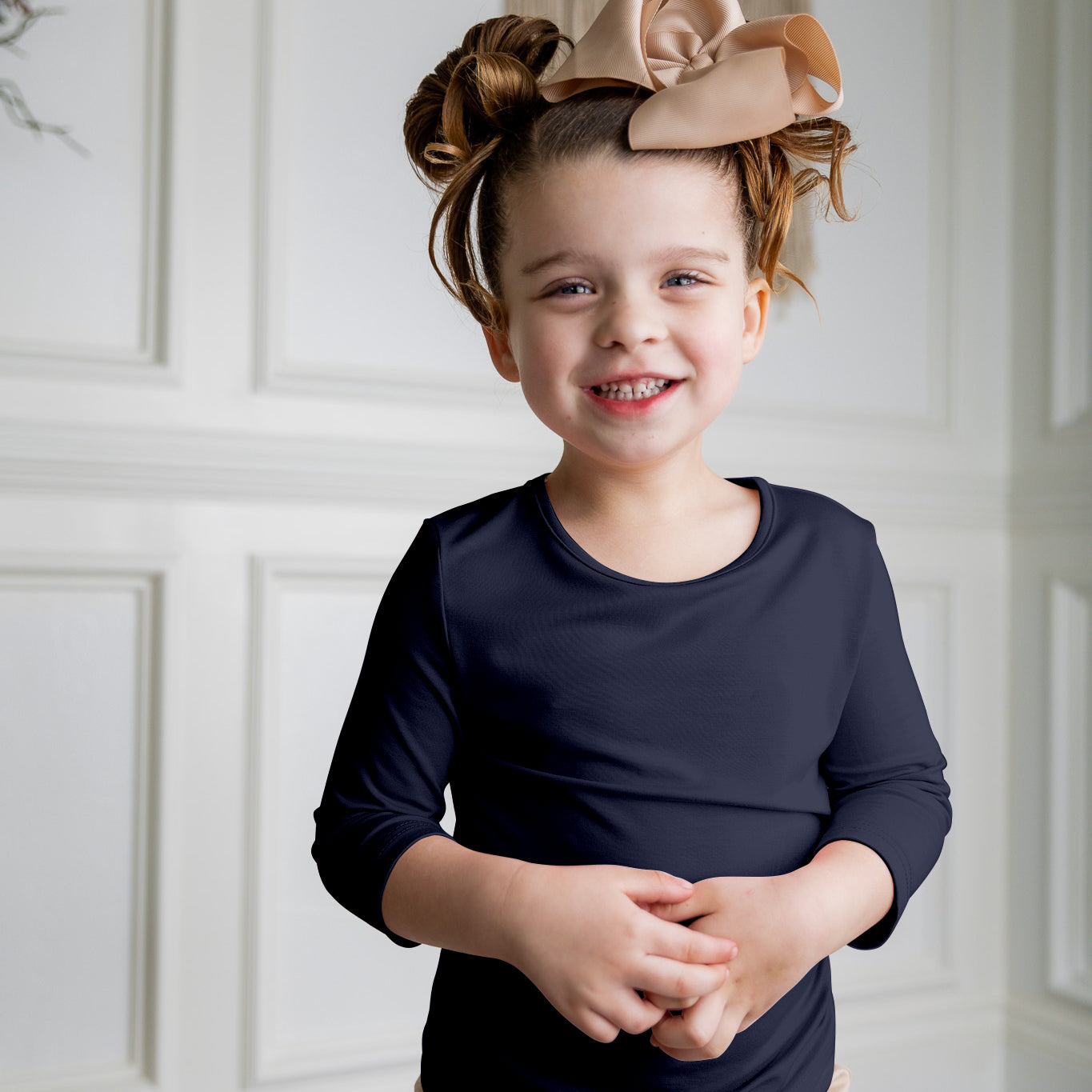 Modest girls essential tee from Nuggles® – soft cotton 3/4 sleeve layering shirt for everyday comfort and coverage