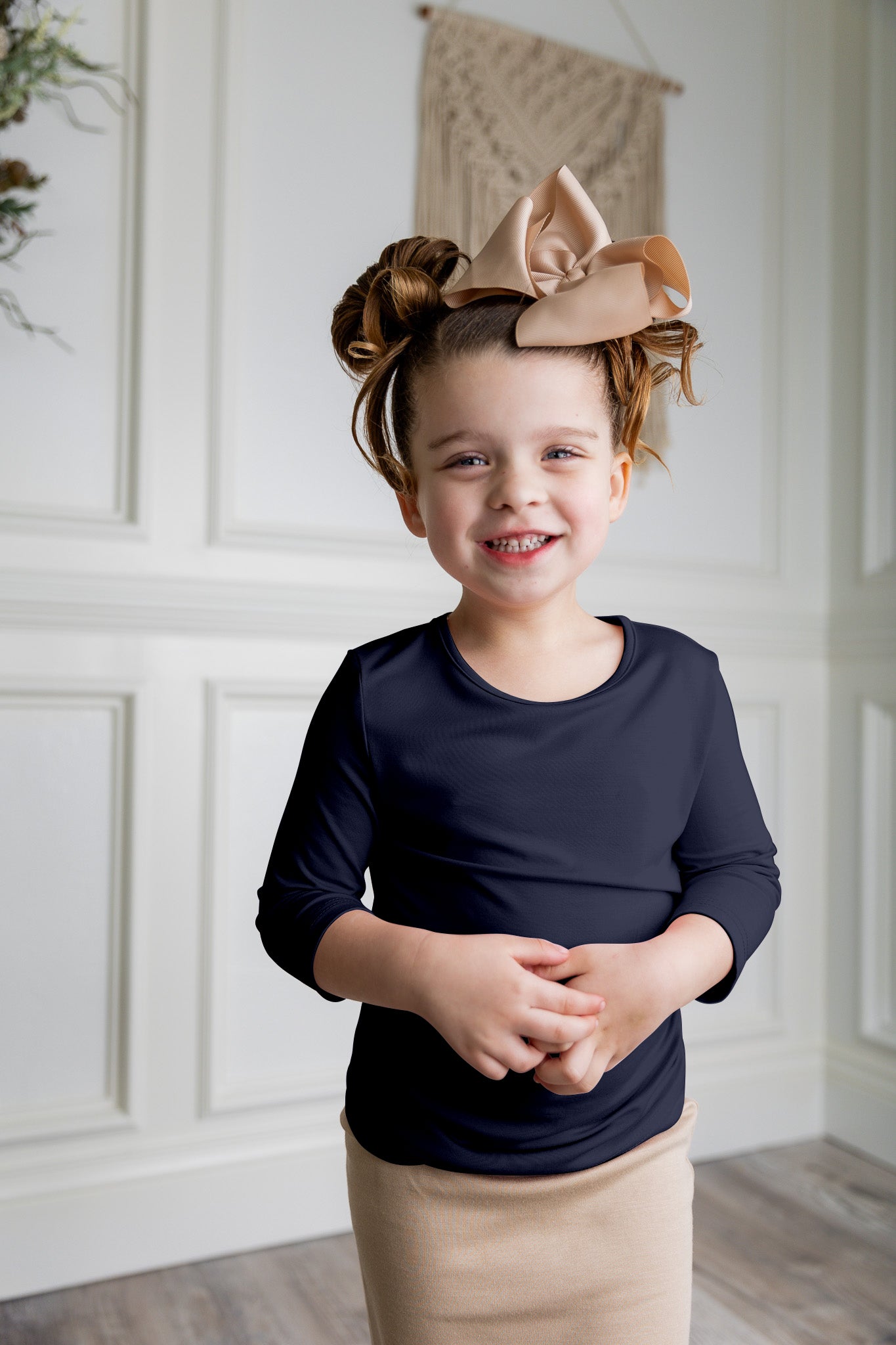 Modest girls essential tee from Nuggles® – soft cotton 3/4 sleeve layering shirt for everyday comfort and coverage