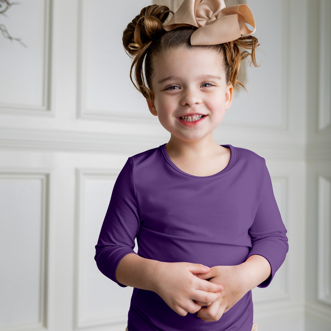 Modest girls essential tee from Nuggles® – soft cotton 3/4 sleeve layering shirt for everyday comfort and coverage
