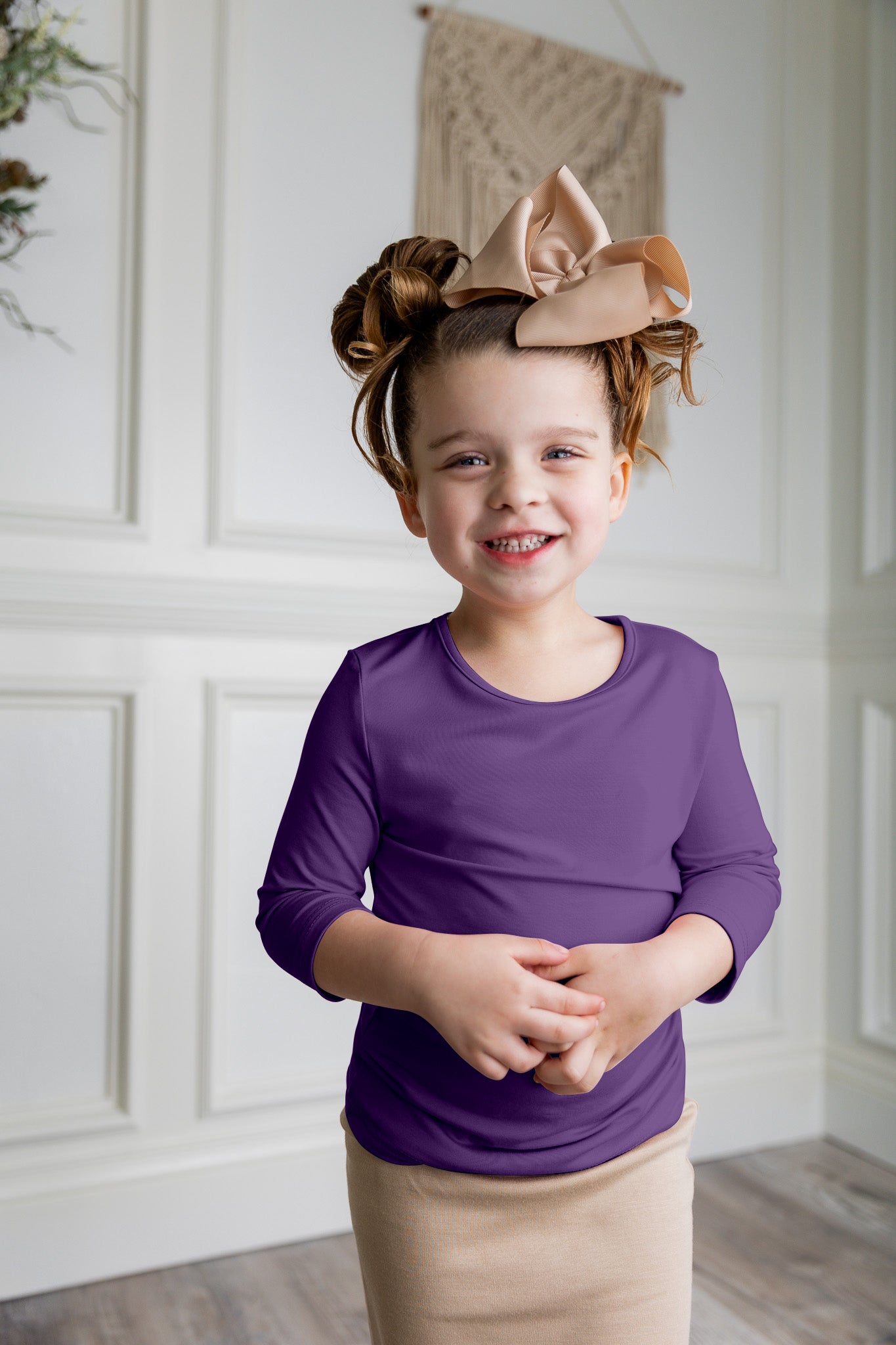 Modest girls essential tee from Nuggles® – soft cotton 3/4 sleeve layering shirt for everyday comfort and coverage