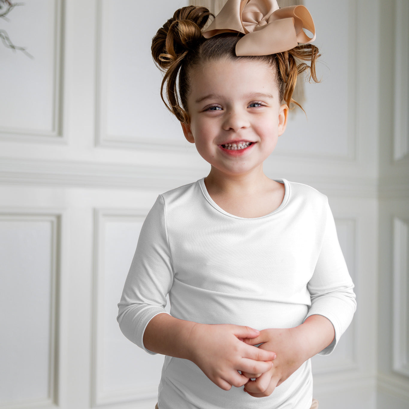 Modest girls essential tee from Nuggles® – soft cotton 3/4 sleeve layering shirt for everyday comfort and coverage