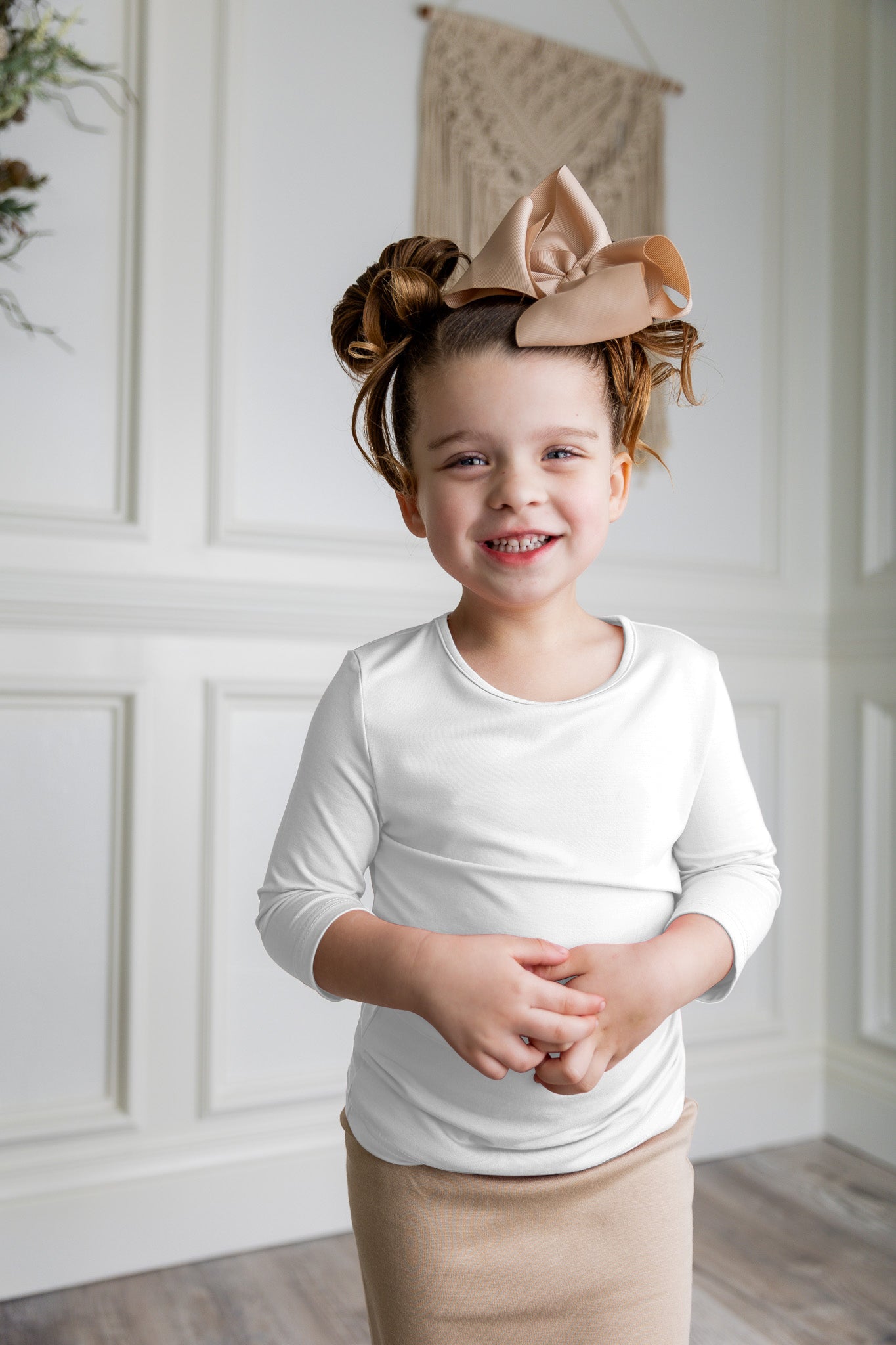 Modest girls essential tee from Nuggles® – soft cotton 3/4 sleeve layering shirt for everyday comfort and coverage