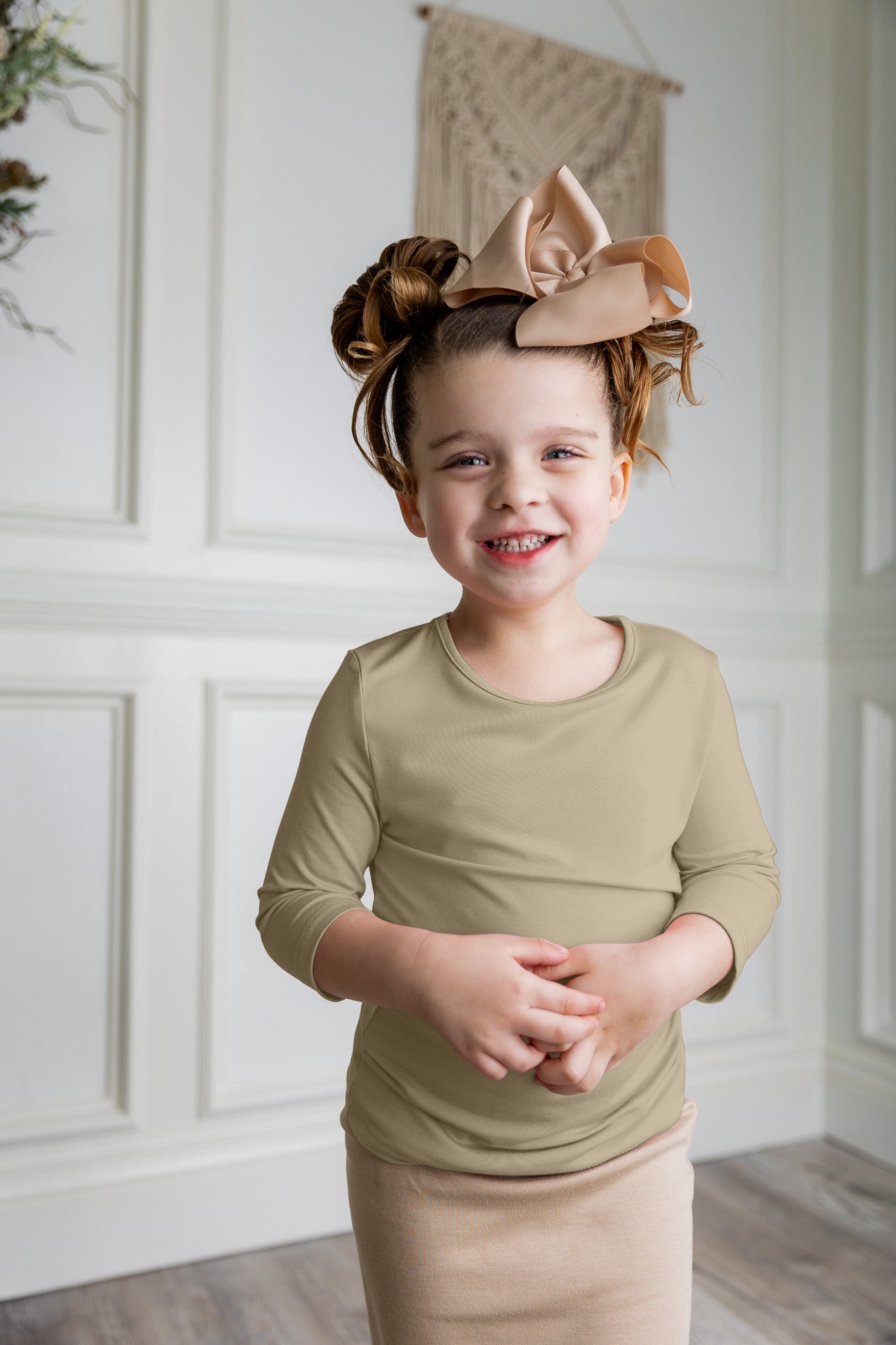 Modest girls essential tee from Nuggles® – soft cotton 3/4 sleeve layering shirt for everyday comfort and coverage