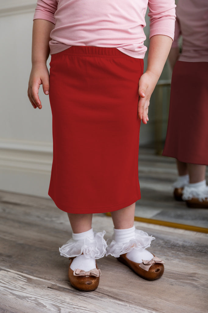 girls modest midi length solid skirts