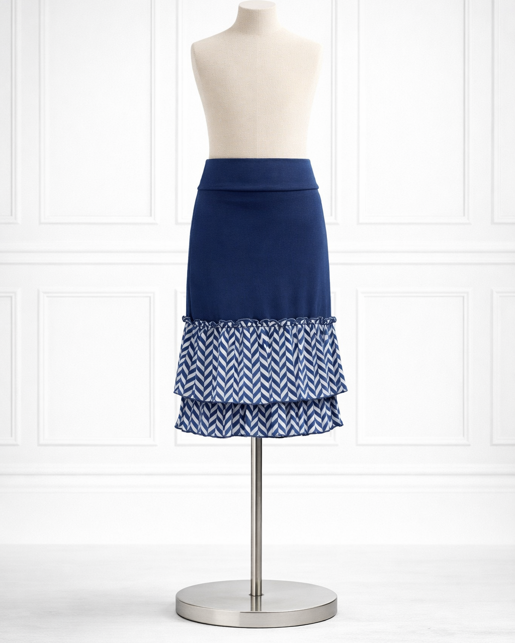 Girls' Erin Ruffle Slip in Navy Chevron - Final Sale nuggles-clothing