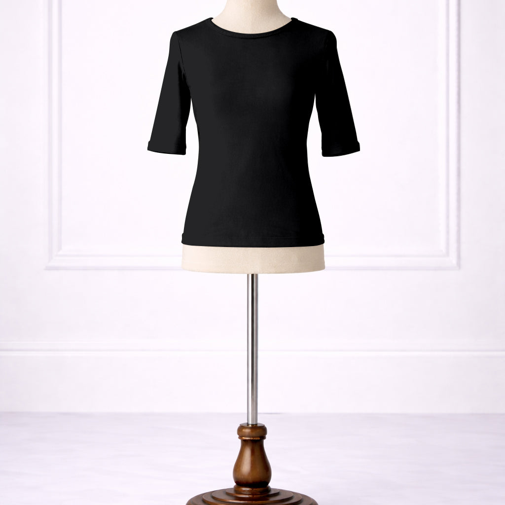 Front view of Nuggles® Girls Essential 3/4 sleeve tee in Black