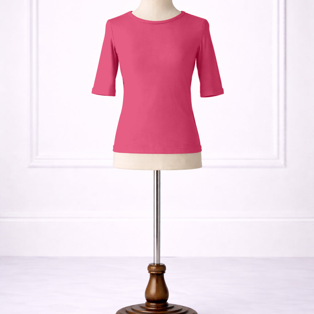 Front view of Nuggles® Girls Essential 3/4 sleeve tee in Hot Pink