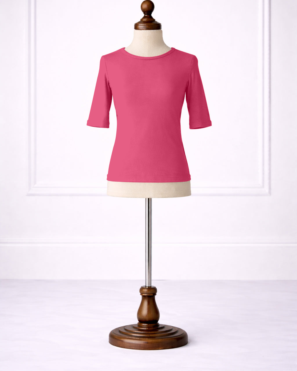 Front view of Nuggles® Girls Essential 3/4 sleeve tee in Hot Pink