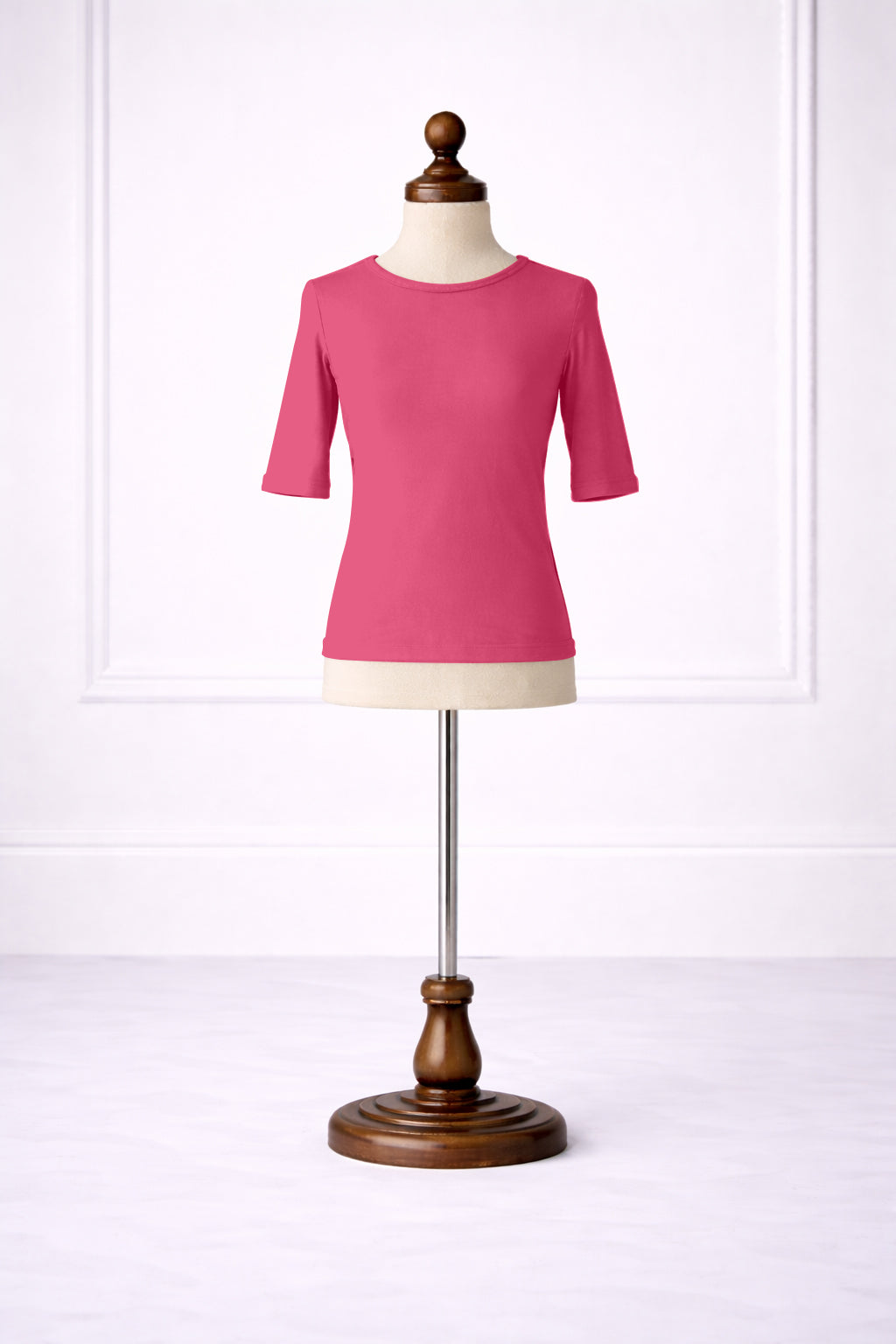 Front view of Nuggles® Girls Essential 3/4 sleeve tee in Hot Pink