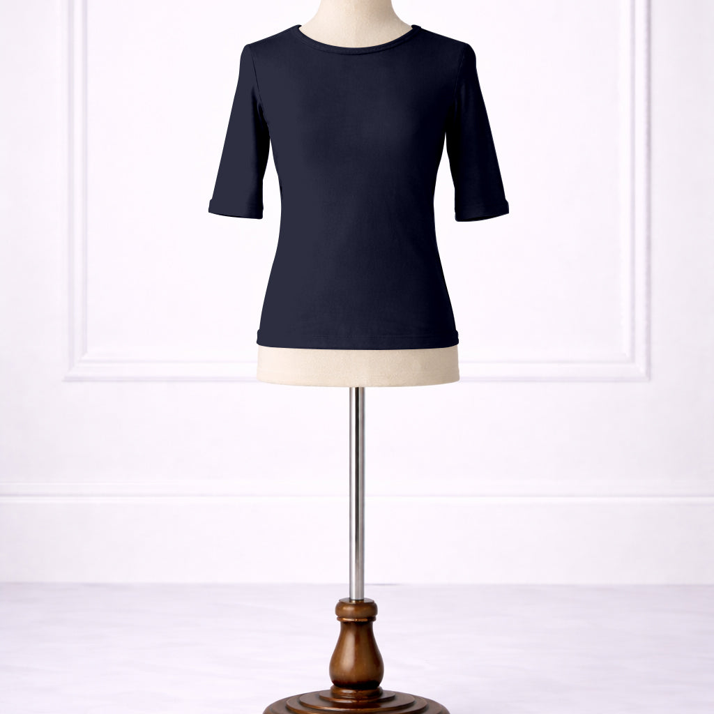 Front view of Nuggles® Girls Essential 3/4 sleeve tee in Navy