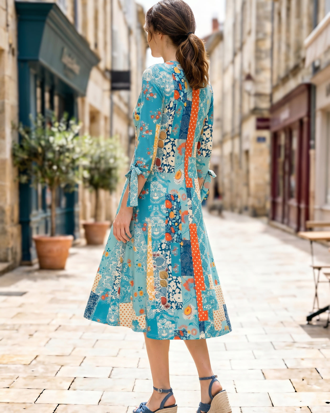 Model wearing Nuggles® Hazel Dress in Blue Bird