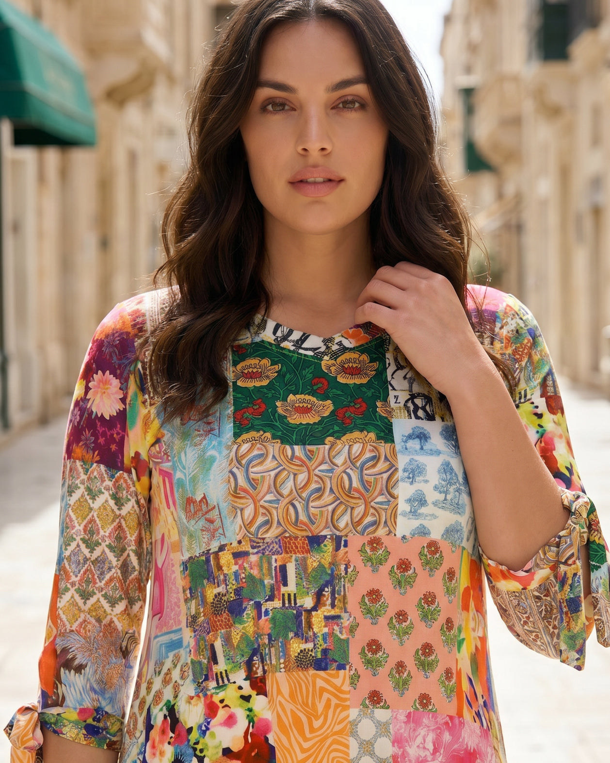 Model wearing Nuggles® Hazel Dress in Carousel