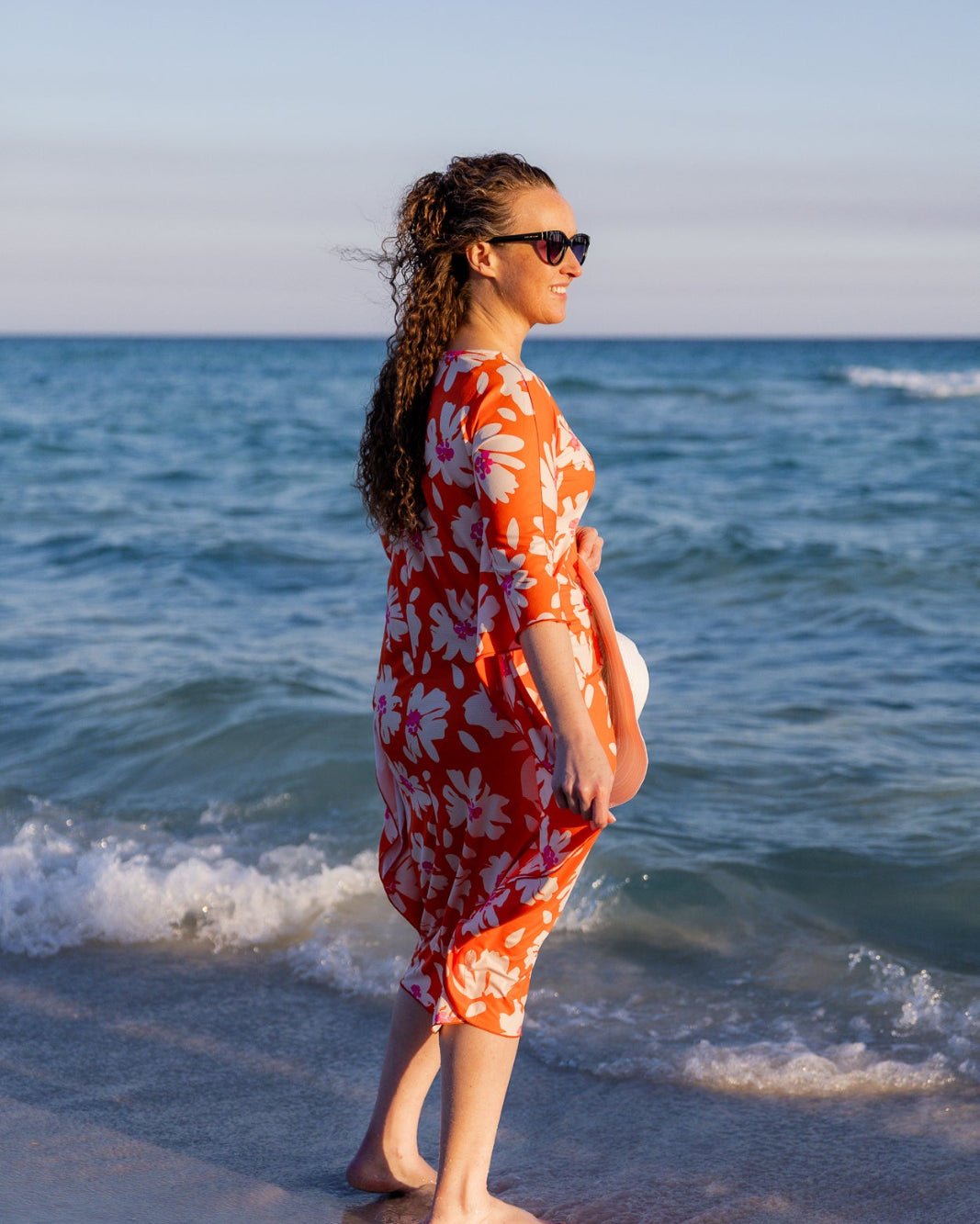 Carlie Swim Dress in Sunset Hibiscus nuggles-clothing