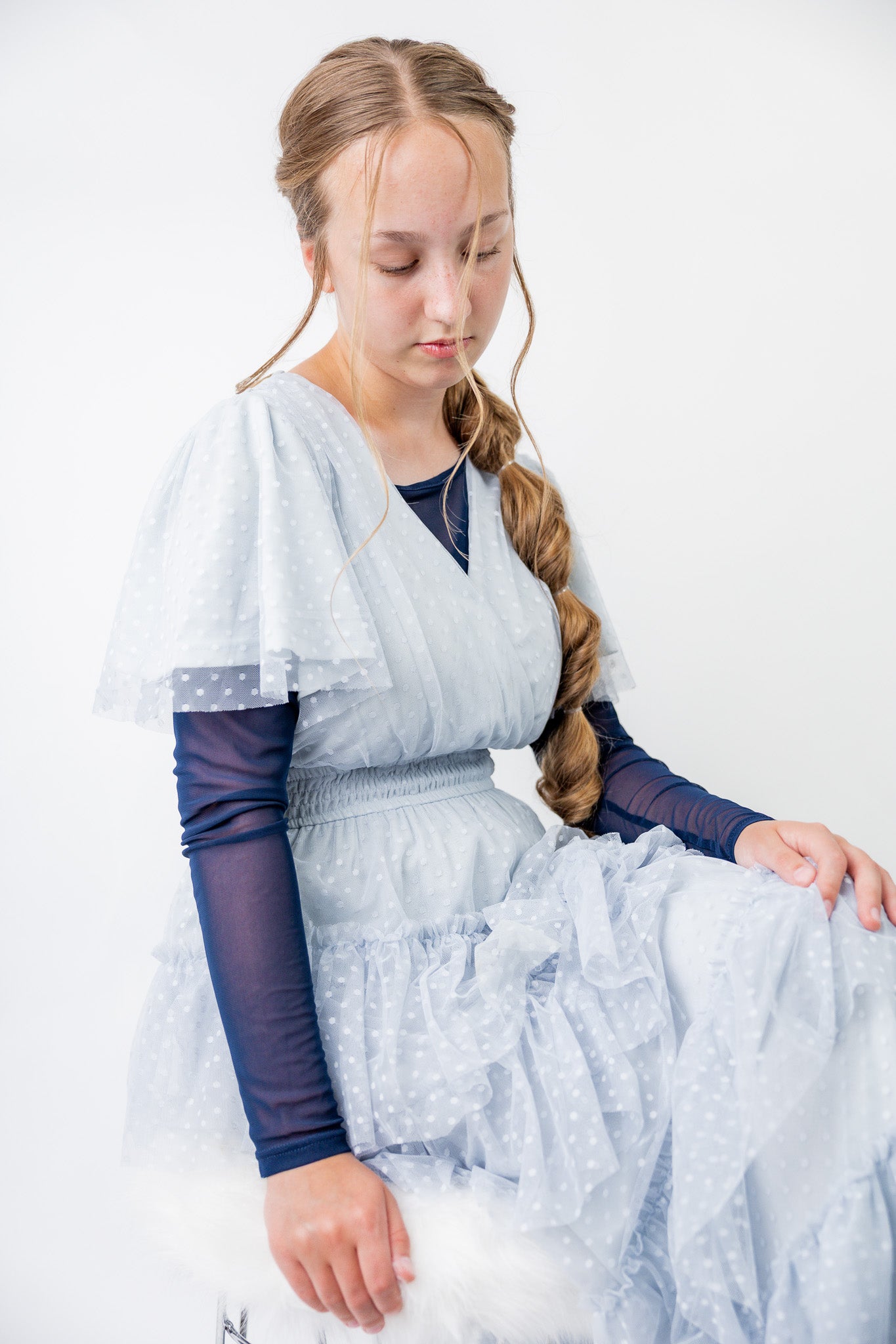 Mesh layering top for girls and women by Nuggles®, modest long sleeve underlayer.