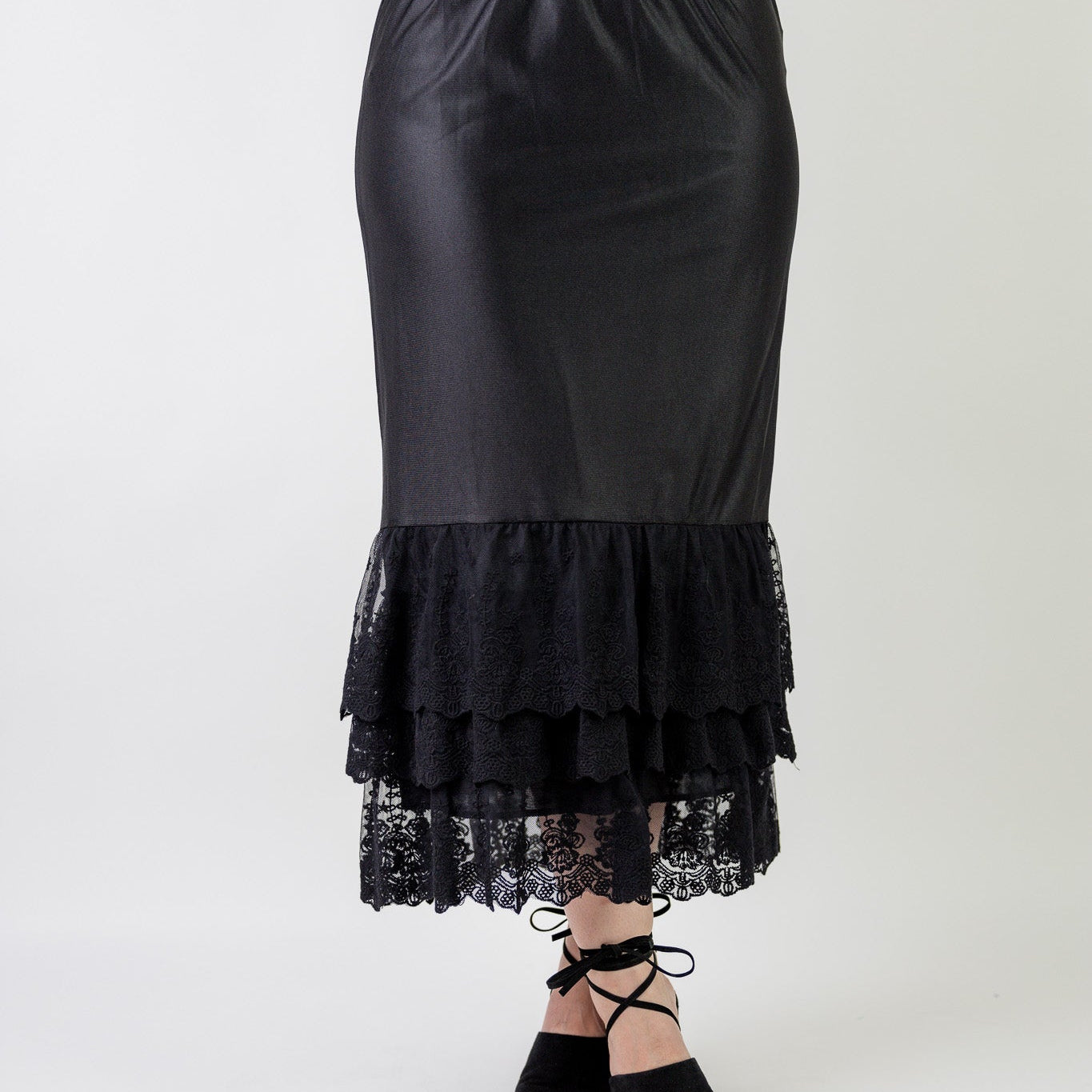 Nuggles® Lace Layering Slip with triple lace ruffle hem – modest slip for women