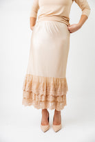 Nuggles® Lace Layering Slip with triple lace ruffle hem – modest slip for women