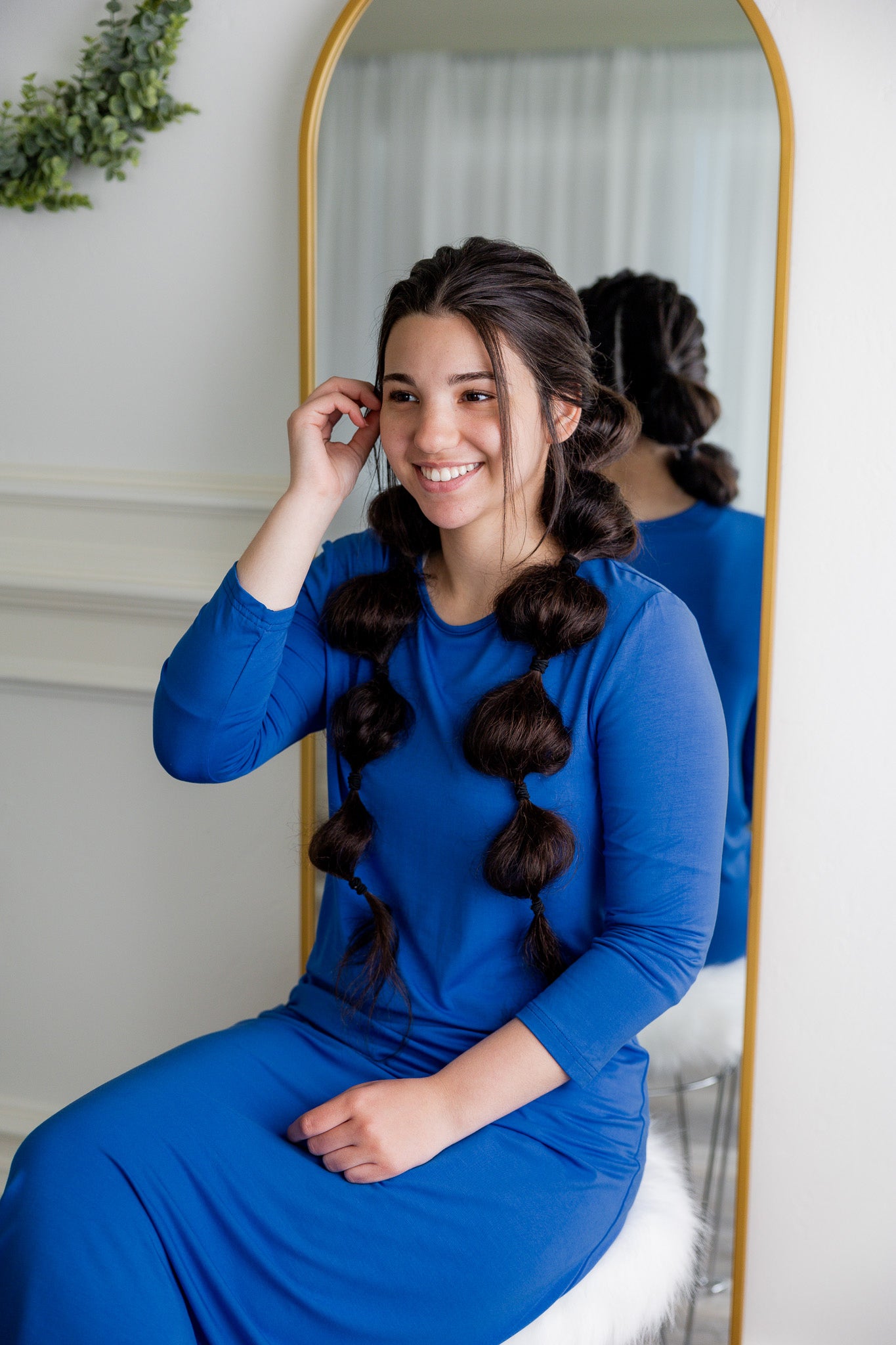 Model wearing Nuggles® Original Style Midi Layering Dress in soft cotton knit