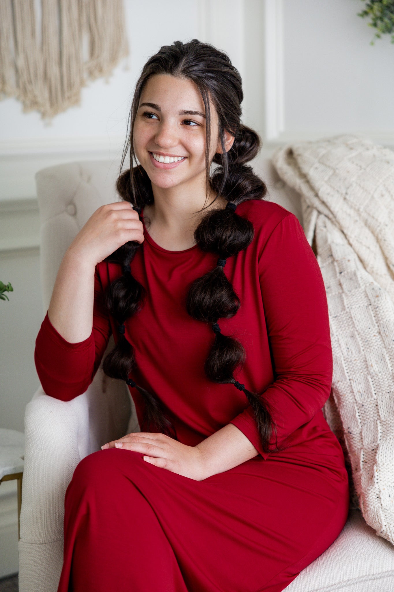 Model wearing  Nuggles® Original Style Midi Layering Dress in soft cotton knit