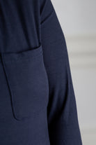 Nuggles® Allie Dress – Modest ribbed knit T-shirt dress with 3/4 sleeves and front pocket.