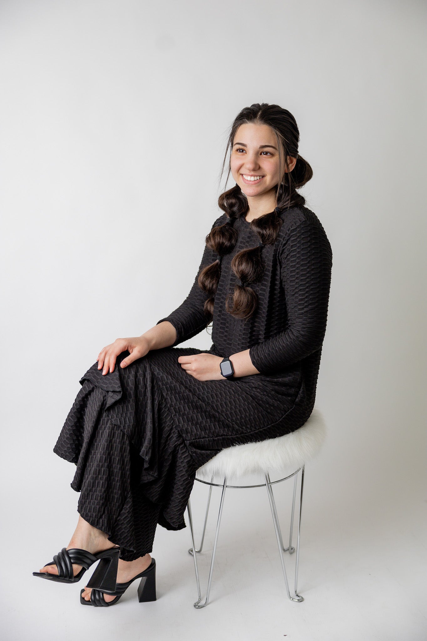 Modest ruffle layering dress for women in textured fabric – perfect for church, everyday wear, or layering outfits.