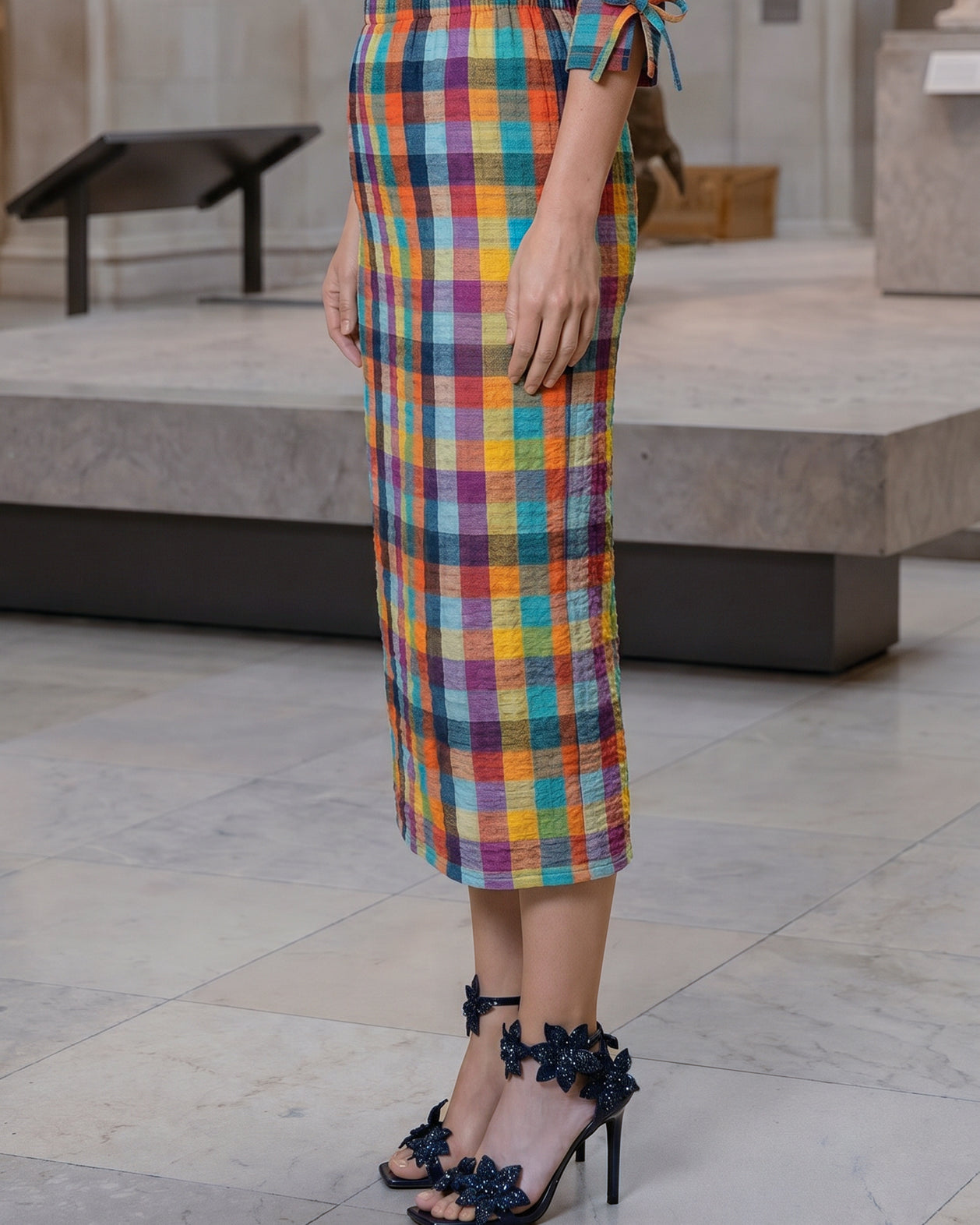 Model wearing Nuggles® 31" Lexi Skirt in Jackson Plaid