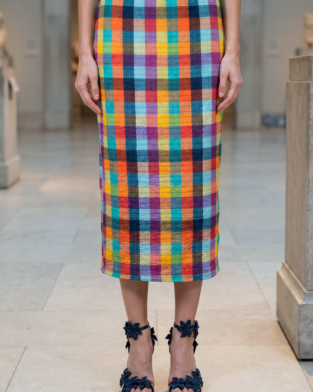 Model wearing Nuggles® 31" Lexi Skirt in Jackson Plaid