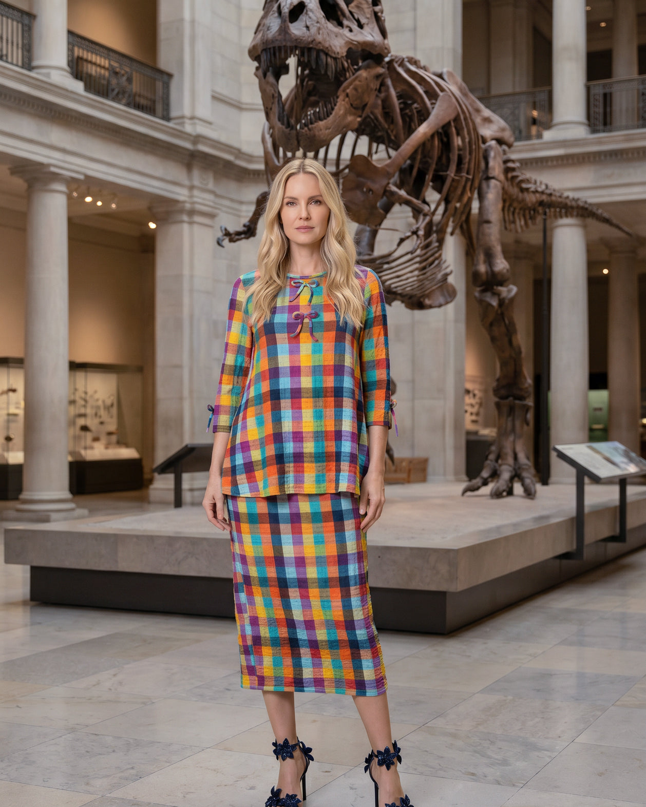 Model wearing Nuggles® 31" Lexi Skirt in Jackson Plaid