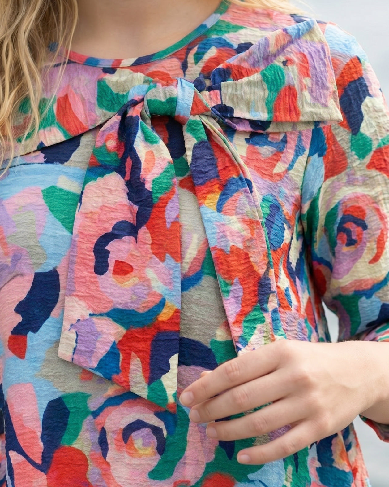 Nuggles Eleanor Top in Jelly Pop, modest A-line top in bright pink pattern, maternity-friendly fit