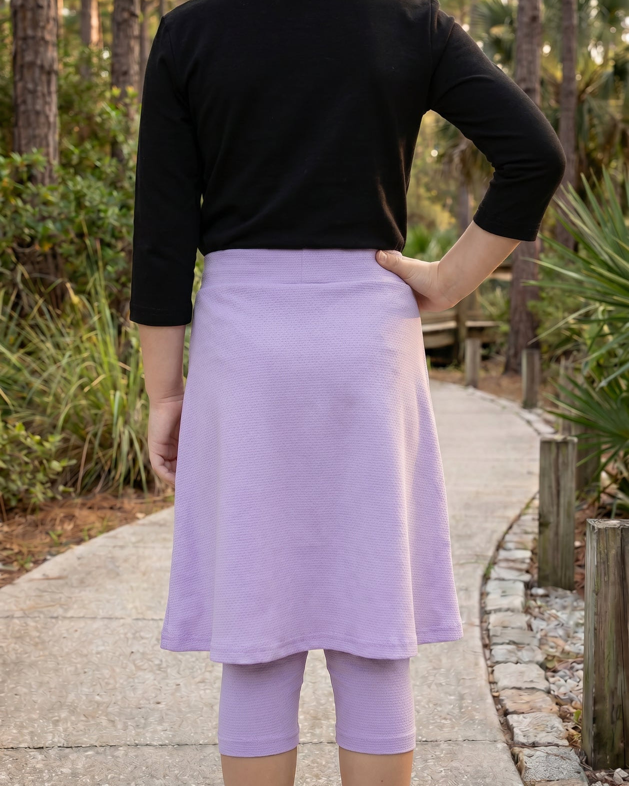 Girls' Modest All-Sport Skirt in Lavender, side view (view 2)