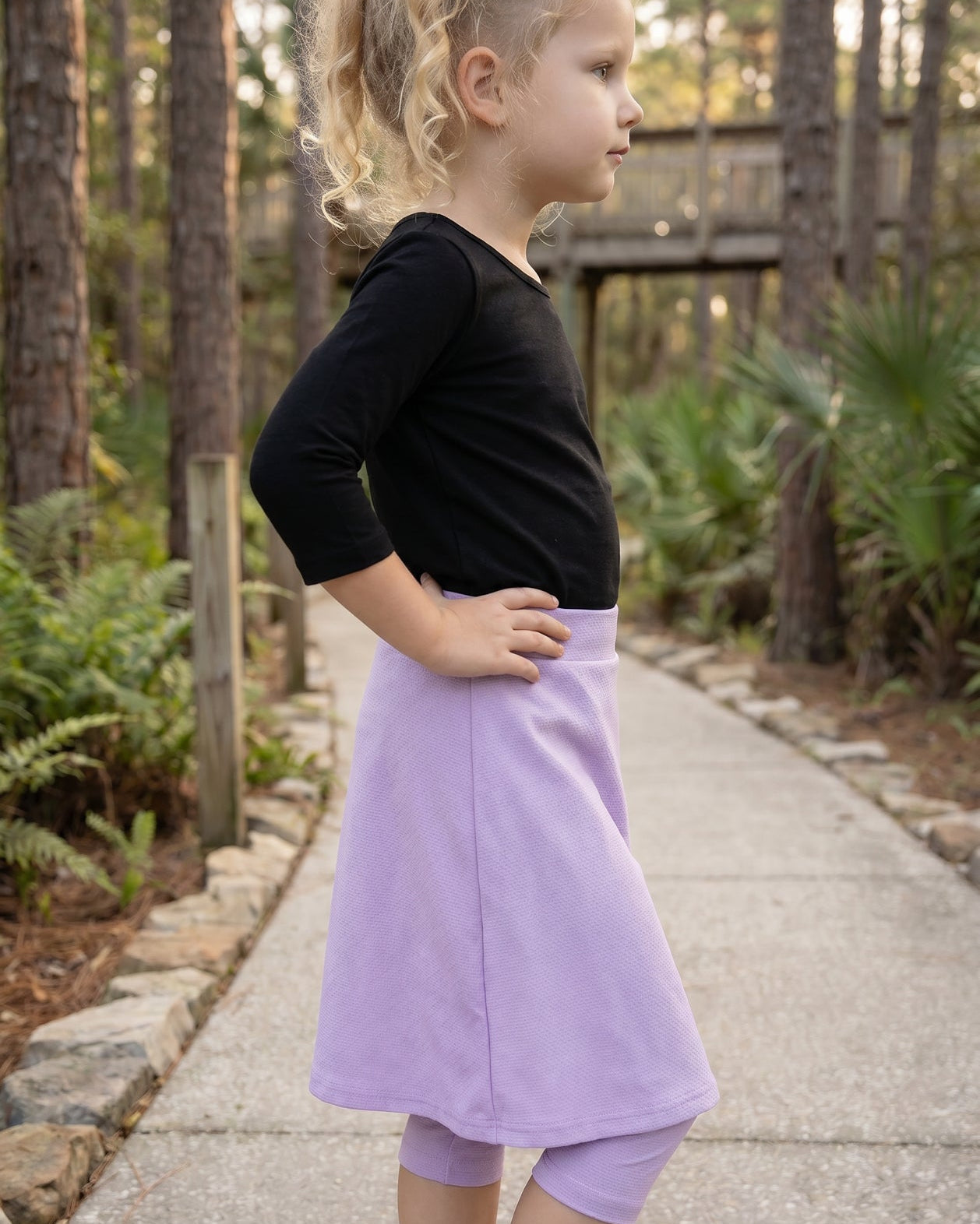 Girls' Modest All-Sport Skirt in Lavender, back view (view 3)