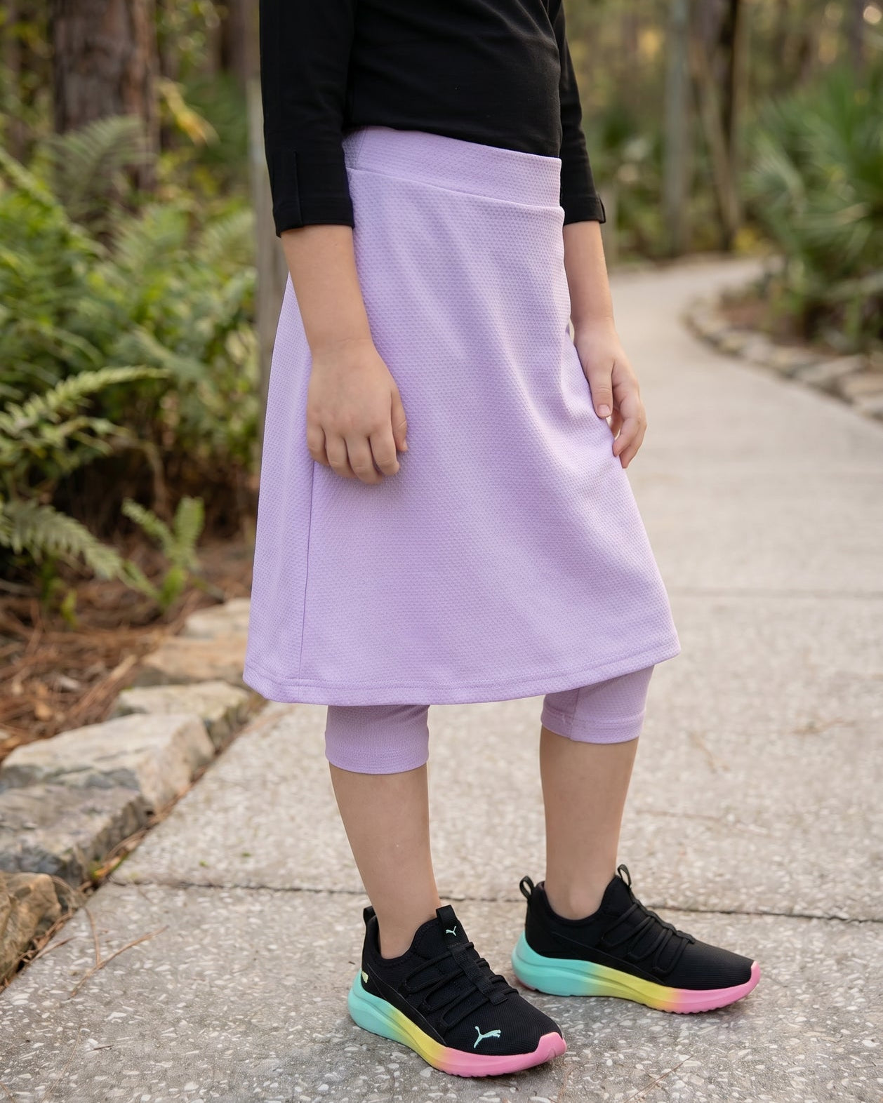 Girls' Modest All-Sport Skirt in Lavender, full length (view 4)