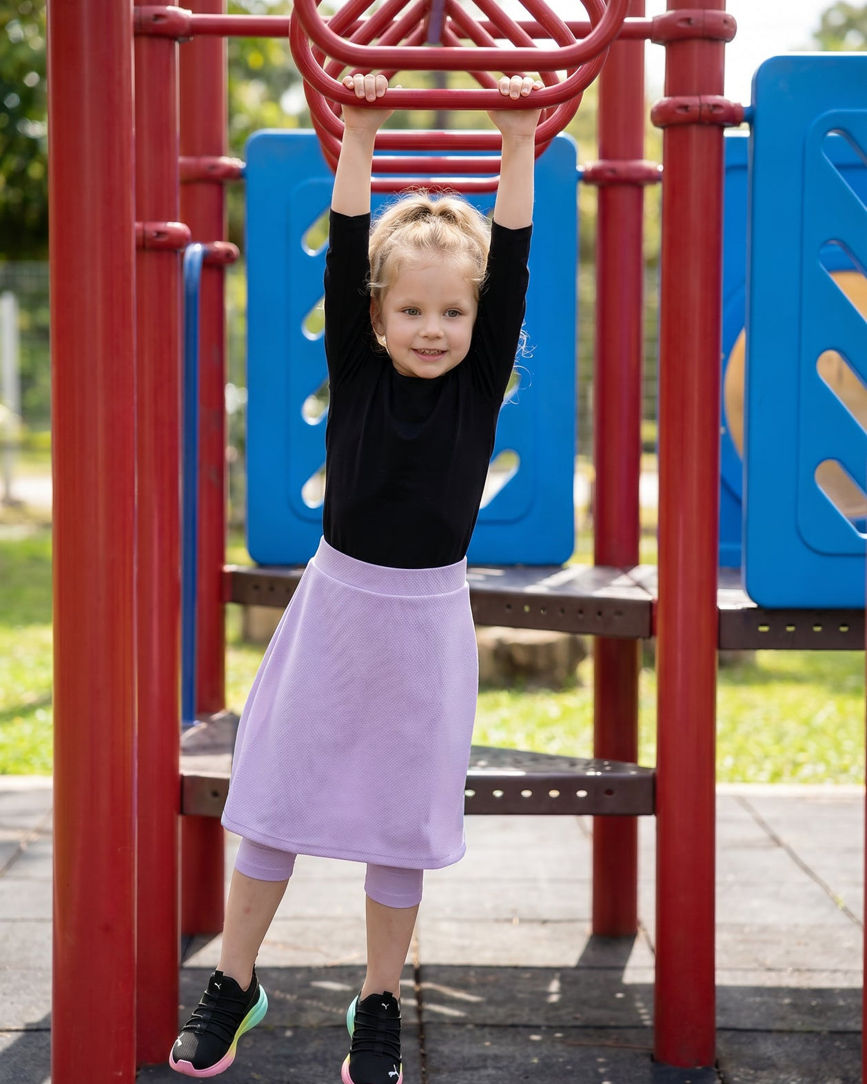 Girls' Modest All-Sport Skirt in Lavender, styled (view 6)