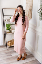 Model wearing  Nuggles® Original Style Midi Layering Dress in soft cotton knit
