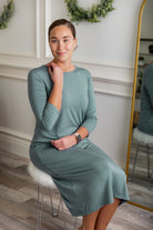 Model wearing  Nuggles® Original Style Midi Layering Dress in soft cotton knit