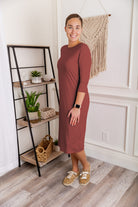 Model wearing  Nuggles® Original Style Midi Layering Dress in soft cotton knit