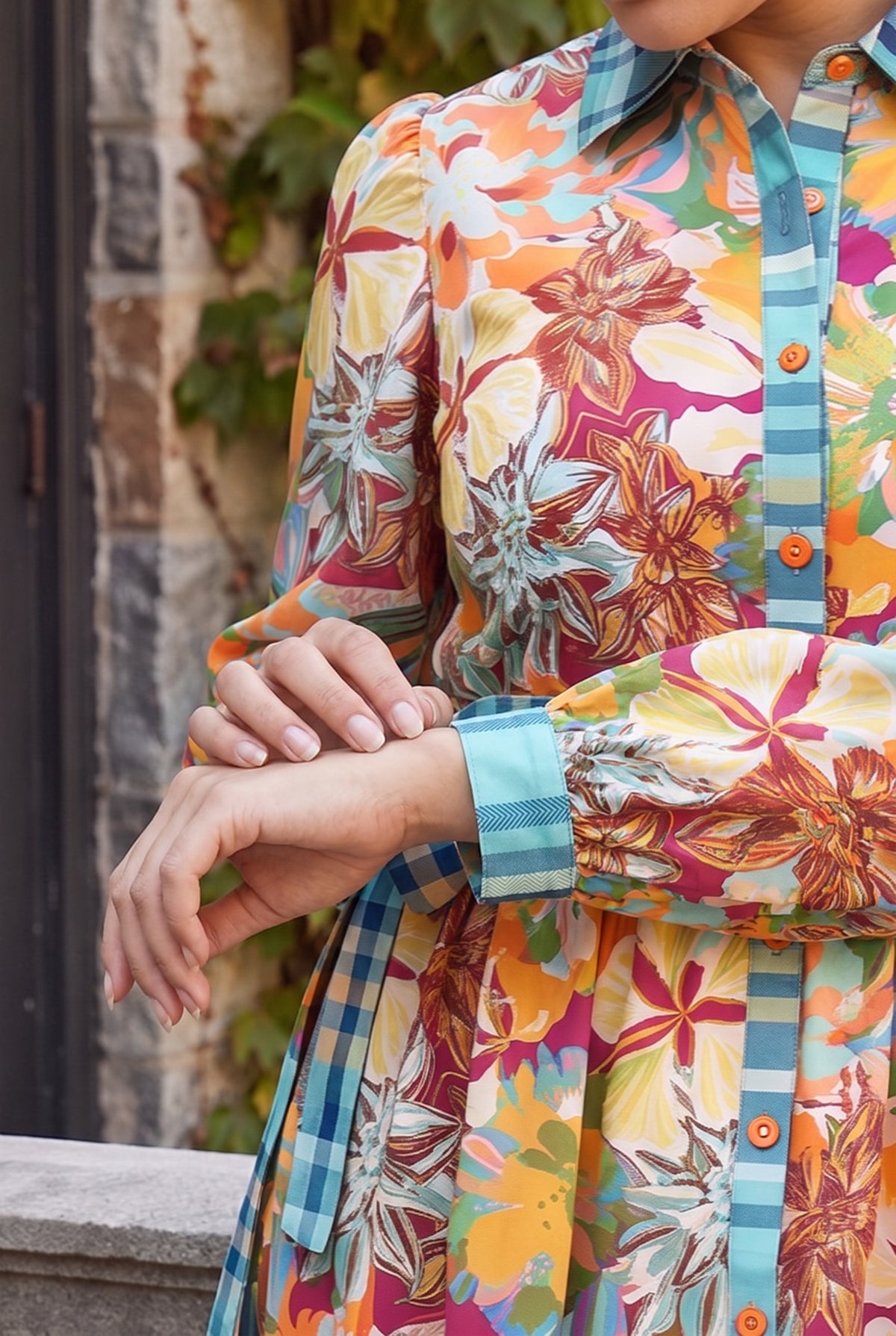 Model wearing Nuggles® Leila Dress in Marigold