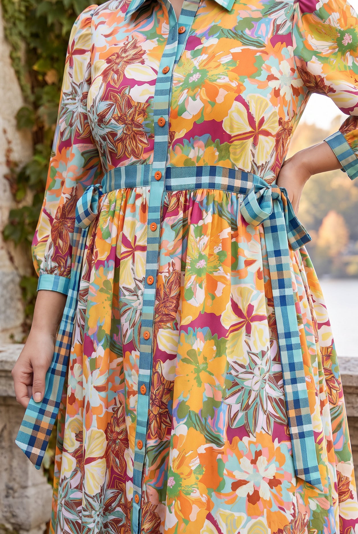 Model wearing Nuggles® Leila Dress in Marigold