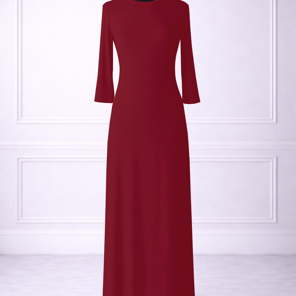 Front view of Nuggles® original maxi layering dress in Brick Red
