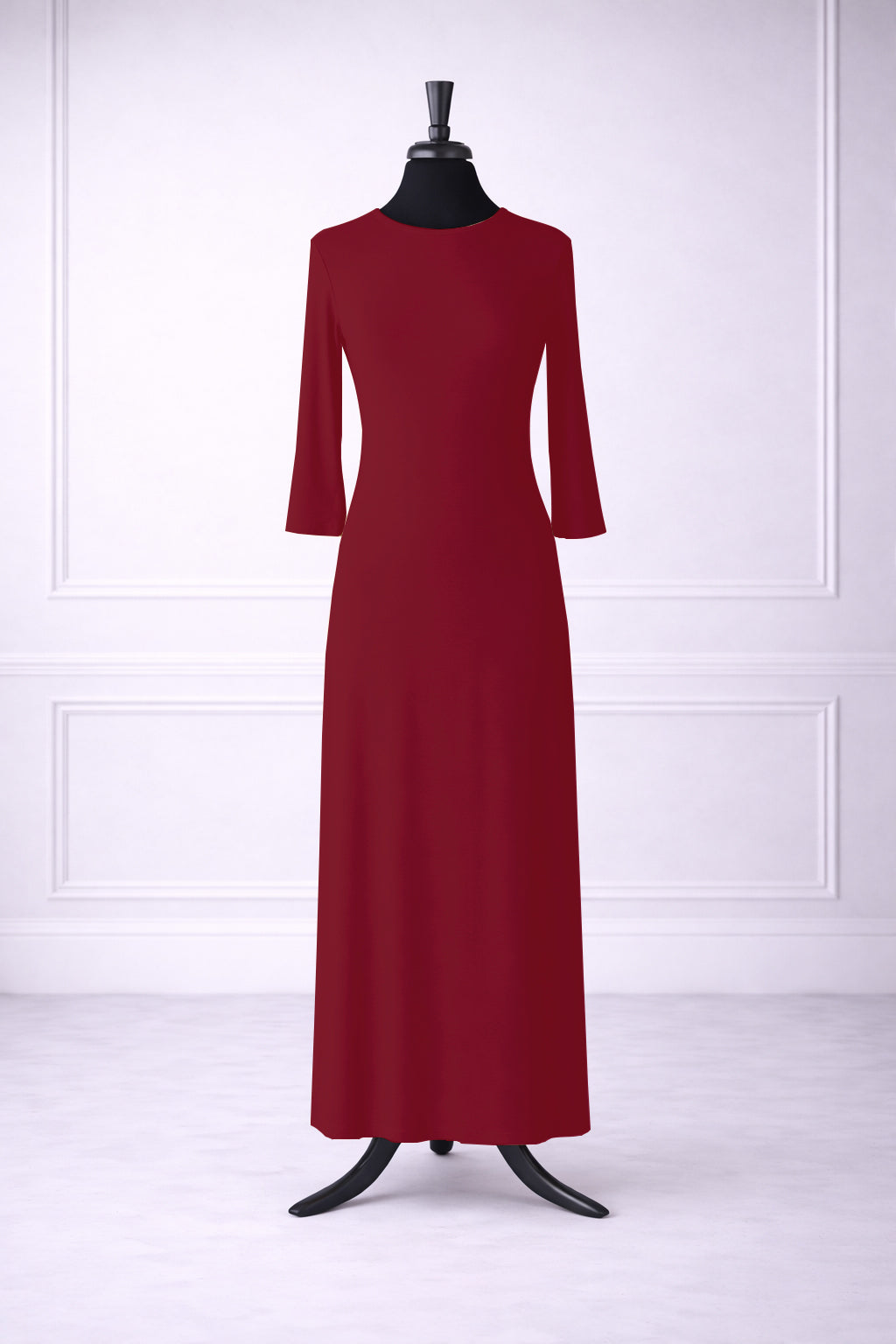 Front view of Nuggles® original maxi layering dress in Brick Red