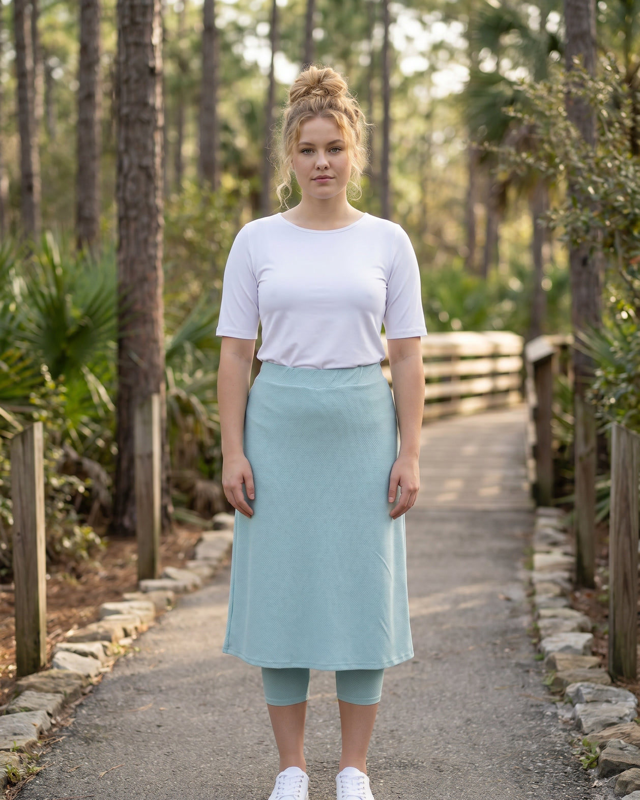 Model wearing Nuggles® 31" All-Sport Skirt in Mint