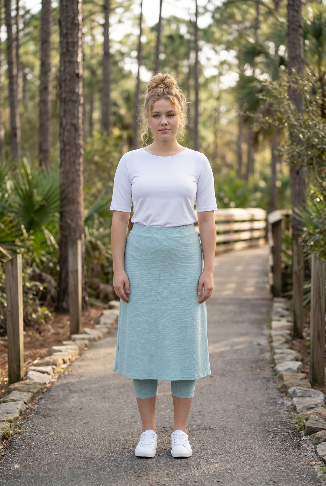 Model wearing Nuggles® 31" All-Sport Skirt in Mint