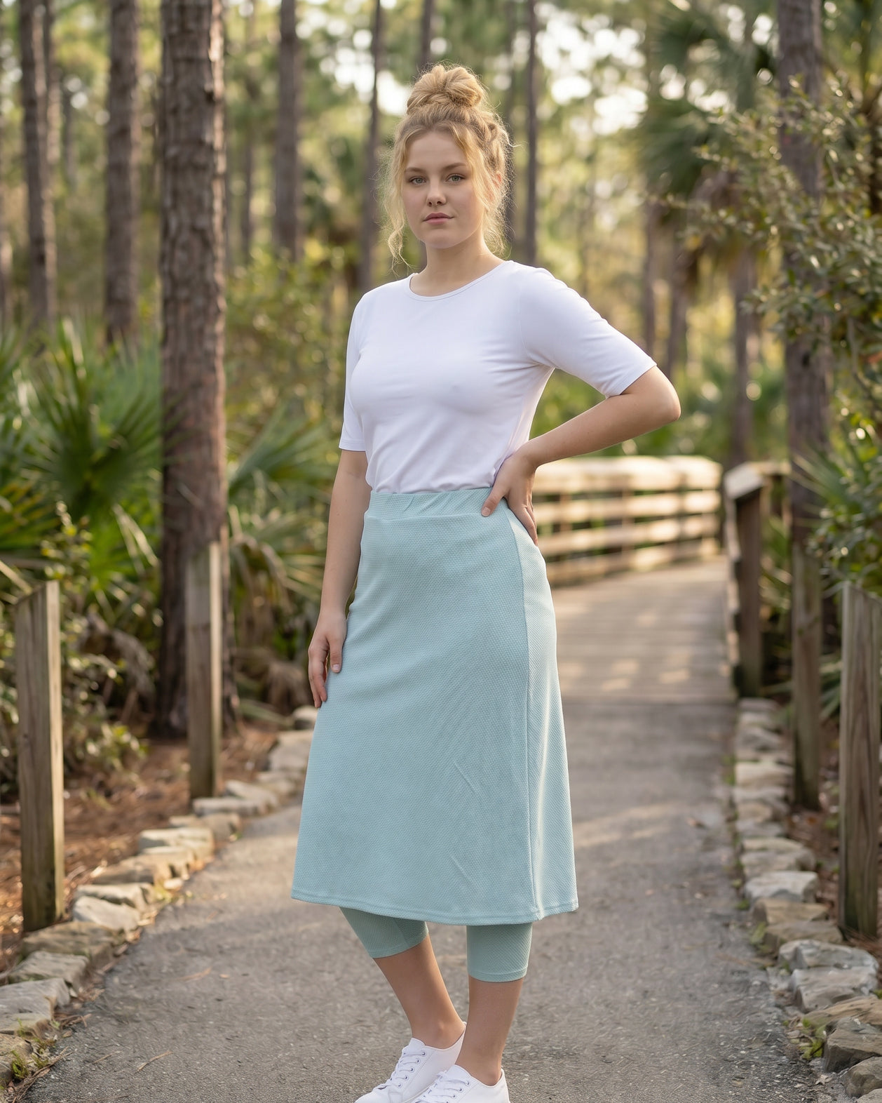 Model wearing Nuggles® 31" All-Sport Skirt in Mint