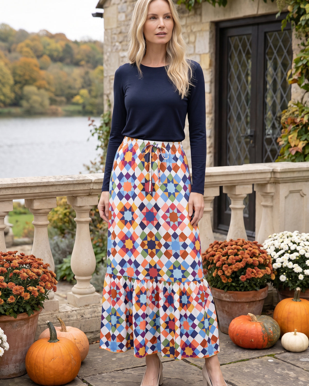 Model wearing Nuggles® Sage Skirt in Morning Star