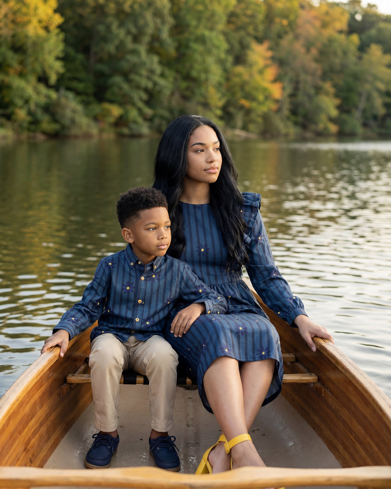 Model wearing the Nuggles® Rae Top in Pinstripe Ditsy