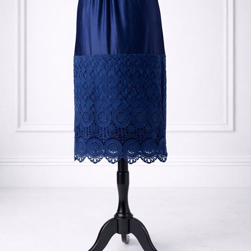 Our modest Nuggles® 27" crochet lace slip in Navy