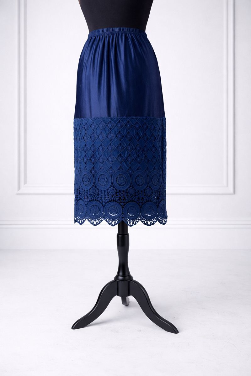 Our modest Nuggles® 27" crochet lace slip in Navy