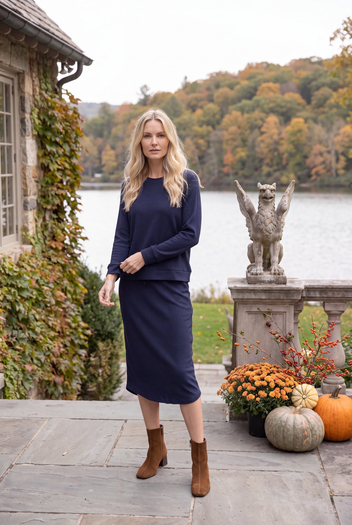 Model wearing Nuggles® Misty Lounge Set in Navy