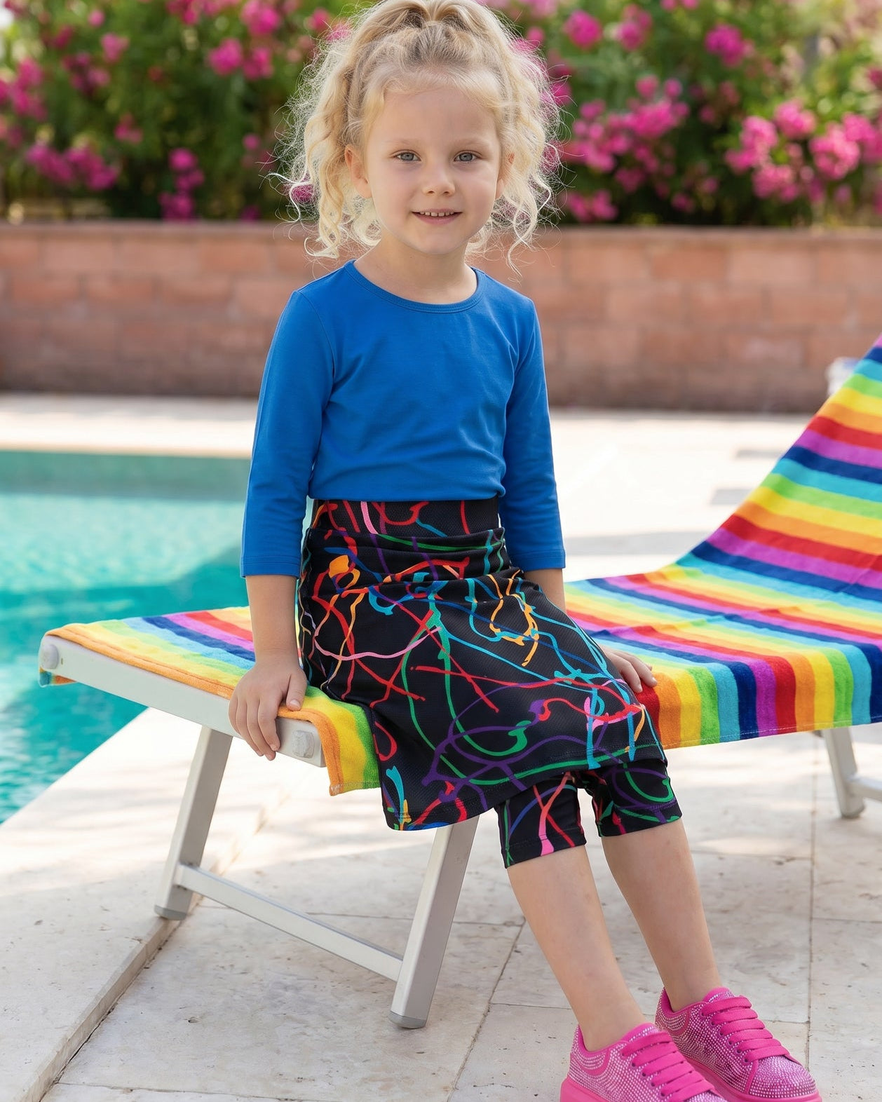 Girls' Modest All-Sport Skirt in Neon Motion, side view (view 2)