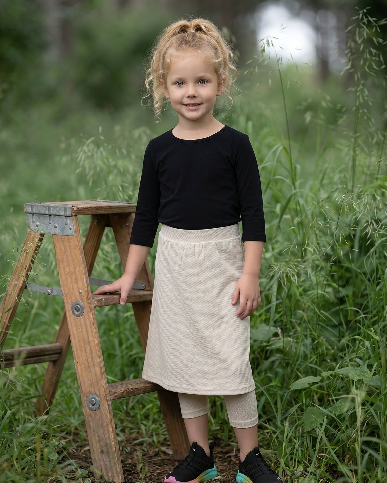 Girls' Modest All-Sport Skirt in Nude, side view (view 2)